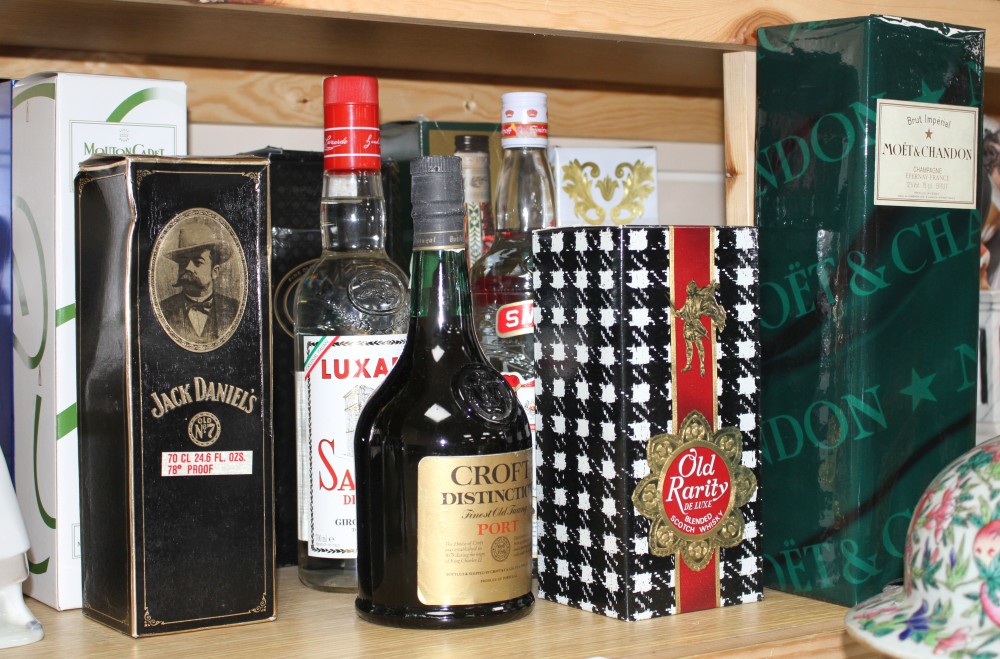 A group of assorted wines and spirits, comprising: